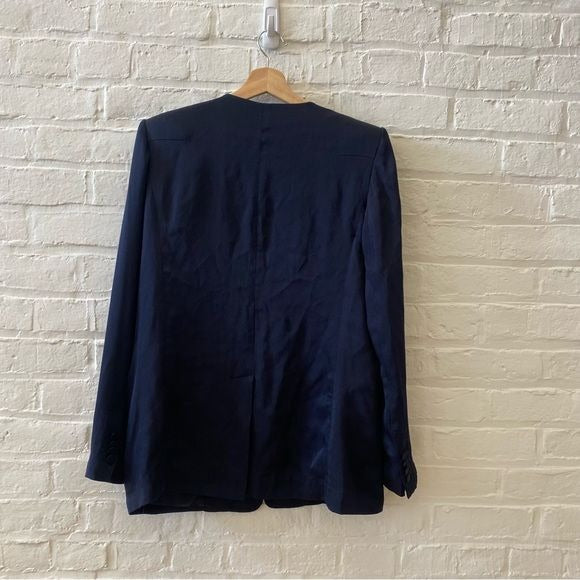 Club Monaco || Silk Collarless Oversized Single Button Blazer Navy 10