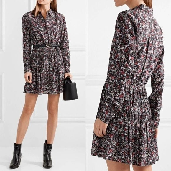 Veronica Beard || Rory Floral Print Silk Pleated Shirt Dress 2