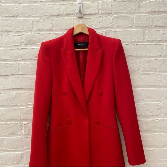 Zara || Longline Double Breasted Blazer / Mini Dress Red XS