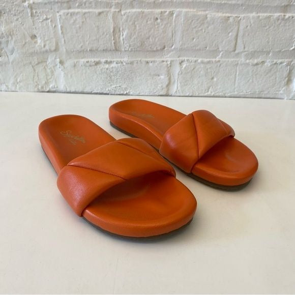 Seychelles || Trilogy Leather Slide Sandal Flat Slip On Deep Orange 6