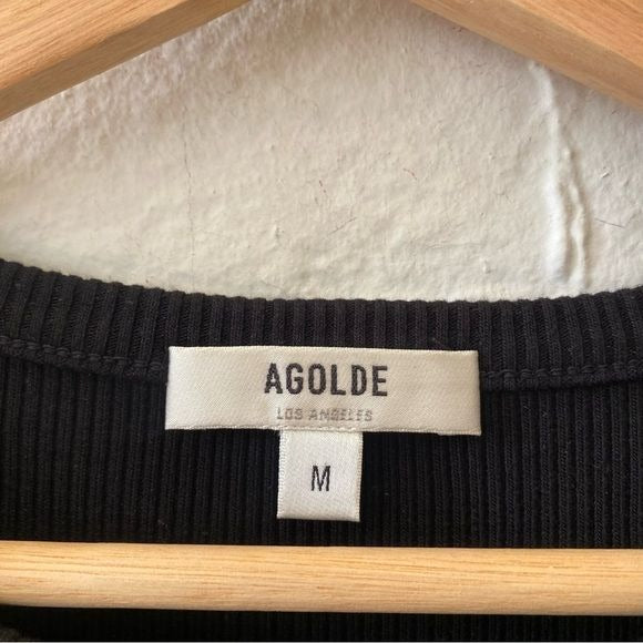 AGOLDE || Arlo Ribbed Short Sleeved Pocket Tee Black Medium