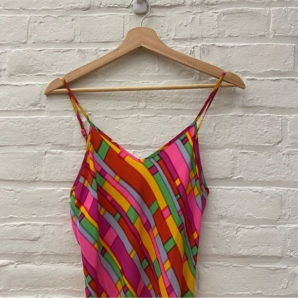 Betsey Johnson || Vintage Silk Slip Dress Abstract Geometric Bright Small