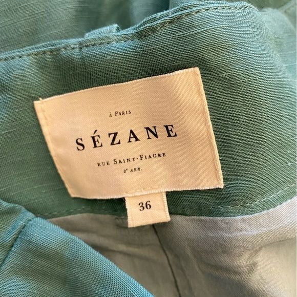 Sezane || Luc Shorts Pleated High Waist Button Fly Sage Green 36 US 4