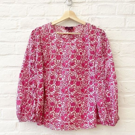 J.Crew x Liberty || Sambourne Floral Ruffle Sleeve Top Azalea Pink White L