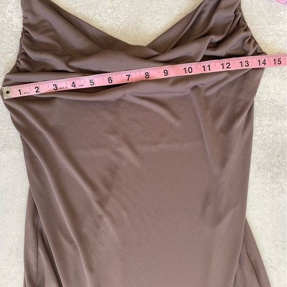 Zara || Flowing Strappy Dress in Mink Cowl Slip Dress Slinky Midi Brown Medium