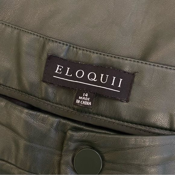 Eloquii || Gena Slim Fit Faux Leather Pant Pine Grove Green 14