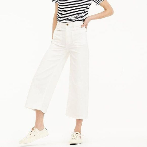 J.Crew || Point Sur Wide-leg Crop Jean Patch Pocket Sailor Nautical White 31