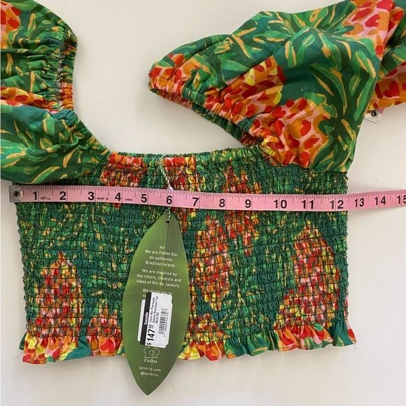 FARM Rio || Pineapple Galore Smocked Crop Top Green XS NWT