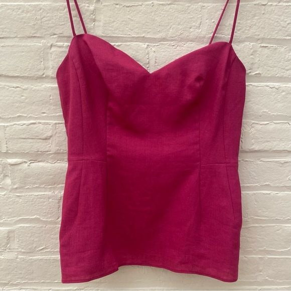 Theory || Sweetheart l Top Pure Linen Tank Camisole in Pop Fuchsia Pink 6 NWT