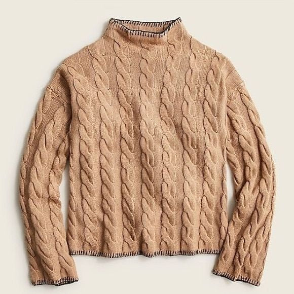 J. Crew || Cotton-Cashmere Cable-Knit Mockneck Sweater Camel XXS