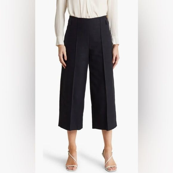 Vince. || Panama Woven Linen Blend Pants Cropped Wide Leg Light Green 8