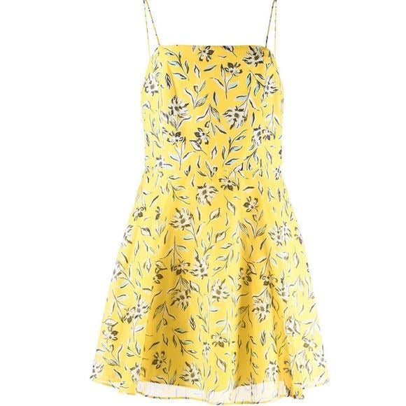 Alice + Olivia || Glinda Spaghetti Strap Mini Dress Fit + Flare Yellow Floral 8