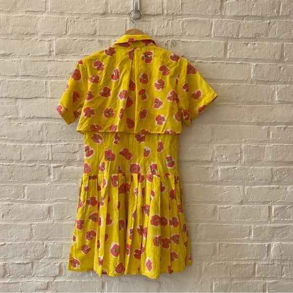 de Loreta || Thalia Mini Dress Begonia Drop Waist Shirt Dress Floral Yellow XS