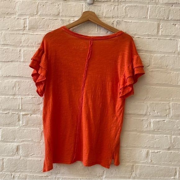 Anthropologie || Pilcro Heritage Femme Short Ruffle Sleeve Tee Orange XXS