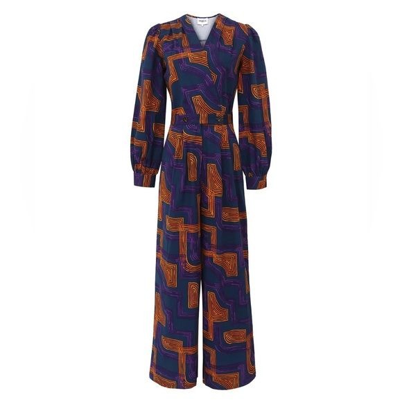 FRNCH || Rachelle Jackie Jumpsuit in Maze Abstract Pattern Orange Purple Blue S