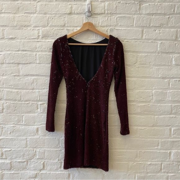 Dress the Population || Lola Velvet Sequin Bodycon Mini Dress Burgundy Red Small