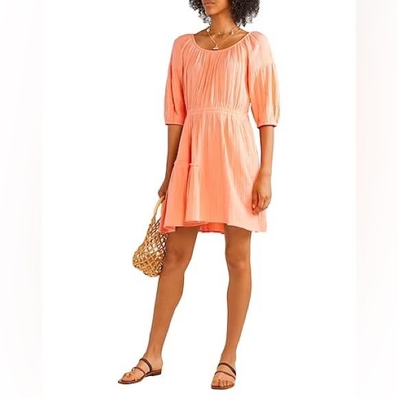 Apiece Apart || Camellia Mini Dress in Melon Orange Coral 2