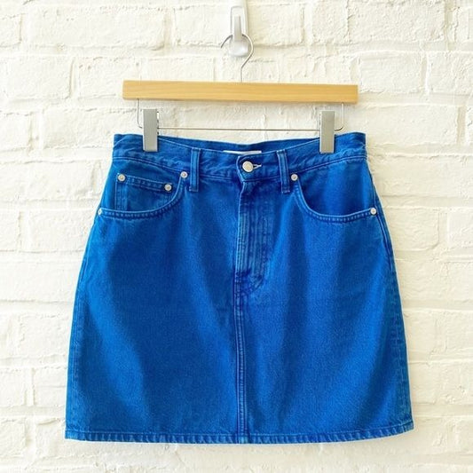 Helmut Lang || Femme High Rise Denim Mini Skirt Overdye Blue 29