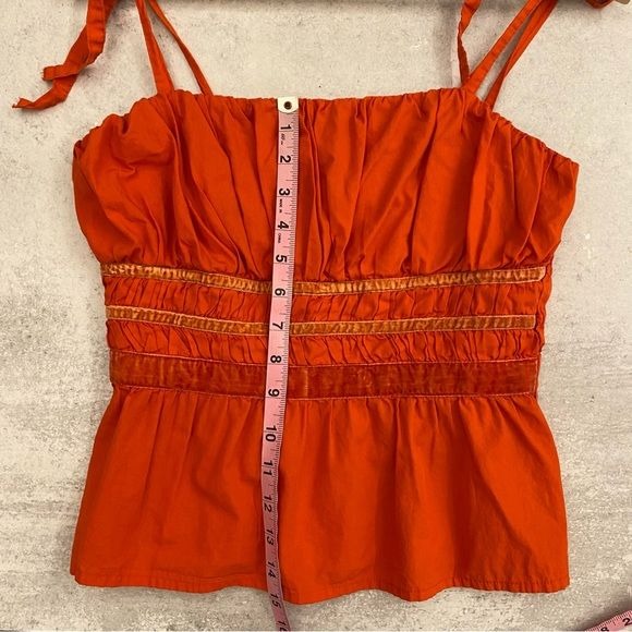 Anthropologie || Maeve Smocked Tank Top Blouse Tie Shoulders Orange Small