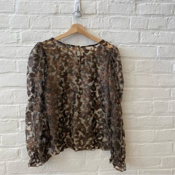 Anthropologie || Eva Franco Sheer Leopard Top Metallic Brown Copper Medium