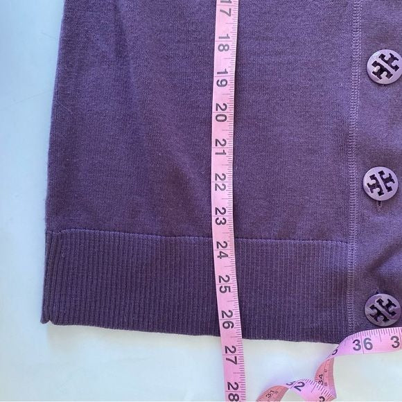 Tory Burch || Logo Button Cardigan Merino Wool Purple XL