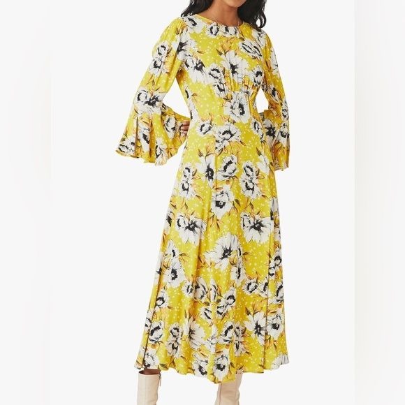 Ghost London || Luisa Floral Midi Dress in Patty Poppy Ditzy Yellow XS NWT