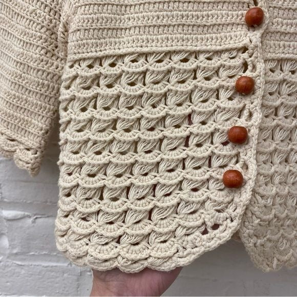 Anthropologie || Tikirani Crochet Cardigan Sweater 90s Boho Cream Medium