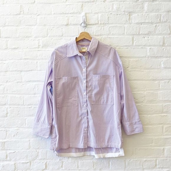 Anthropologie || Maeve Striped Boxy Button Down Blouse Top Purple Medium