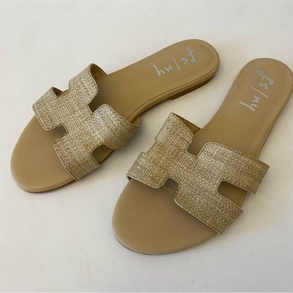 French Sole FSNY || Beige Raffia Alibi Sandals Slip On Slides Tan 8.5