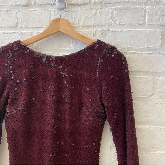 Dress the Population || Lola Velvet Sequin Bodycon Mini Dress Burgundy Red Small