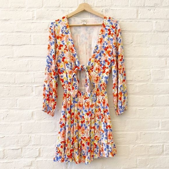 Anthropologie || L* Space Floral Keyhole Tie Front Mini Dress Cover-Up Small