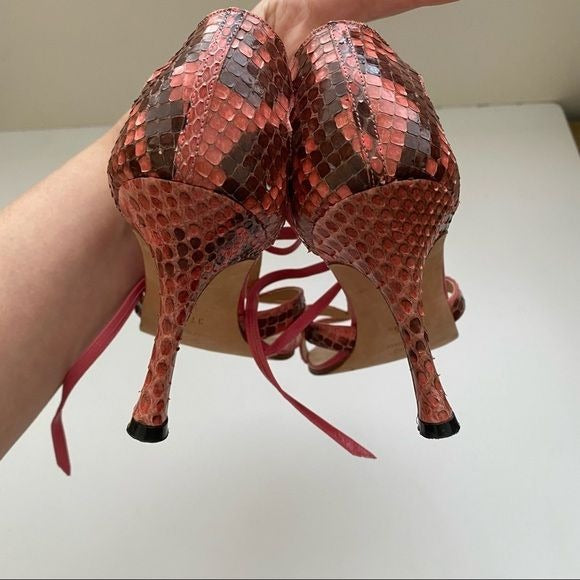 Manolo Blahnik || Venusa Pink Python Snake Sandal Pink