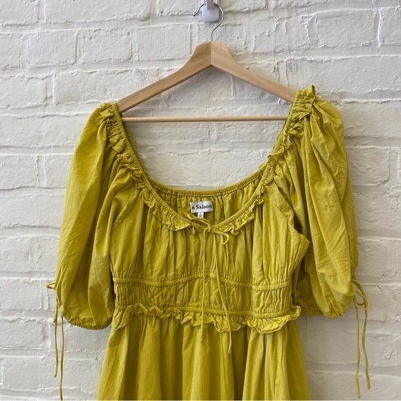 En Saison || Danielle Cotton Mini Babydoll Dress Yellow Green Large