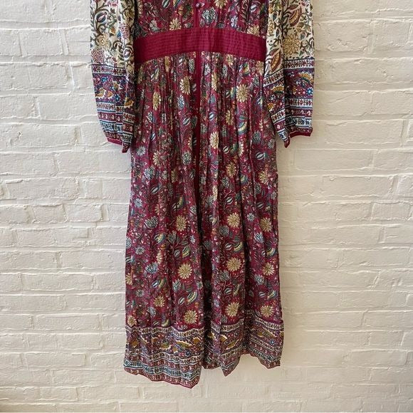 Anokhi || Soraia Maxi Dress in Ivalo Crimson Block Print Floral XL