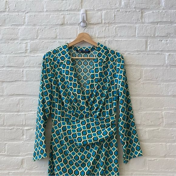 Zara || Geometric Blazer Style Collared Mini Dress Blue Green Small