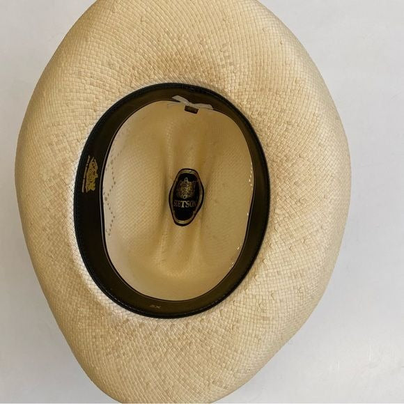 Stetson || Straw Cowboy Hat Leather Band Vented Natchez Style Natural 6 7/8