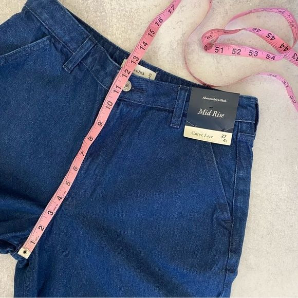 Abercrombie || Curve Love Mid Rise Ultra Wide Leg Jean Blue 27 Long NWT