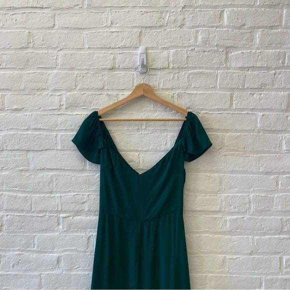 Reformation || Baxley Dress Slit Midi Emerald Green 8