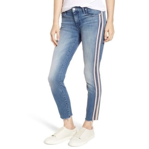 MOTHER || The Looker Ankle Fray Thunderstruck Racer Stripe Jeans Pink 26