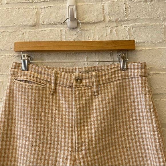 Madewell || Slim Emmett Wide Leg Pants Melange Check Gingham Earthen Sand Tan 28