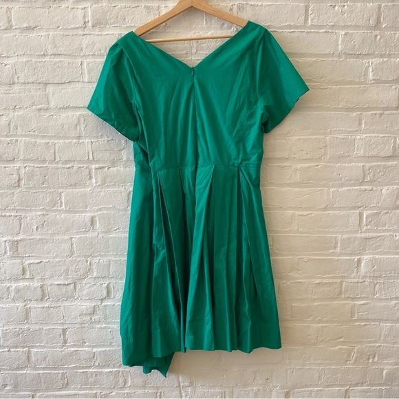 Anthropologie || Maeve Seamed Poplin Origami Pleated Dress Green 14