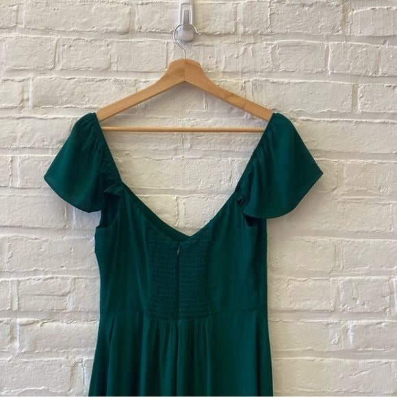 Reformation || Baxley Dress Slit Midi Emerald Green 8