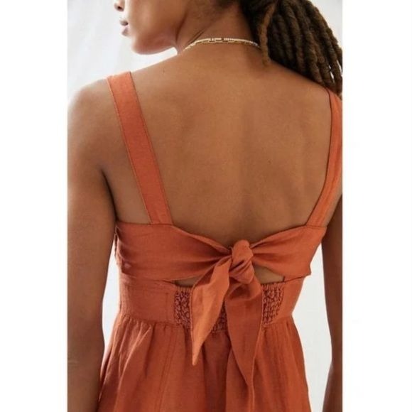 Anthropologie || Maeve Twist-Front Mini Dress Tie Back Linen Blend Orange Small