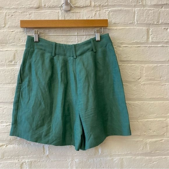 Sezane || Luc Shorts Pleated High Waist Button Fly Sage Green 36 US 4