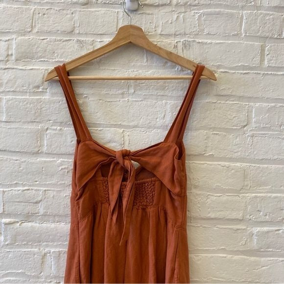 Anthropologie || Maeve Twist-Front Mini Dress Tie Back Linen Blend Orange Small