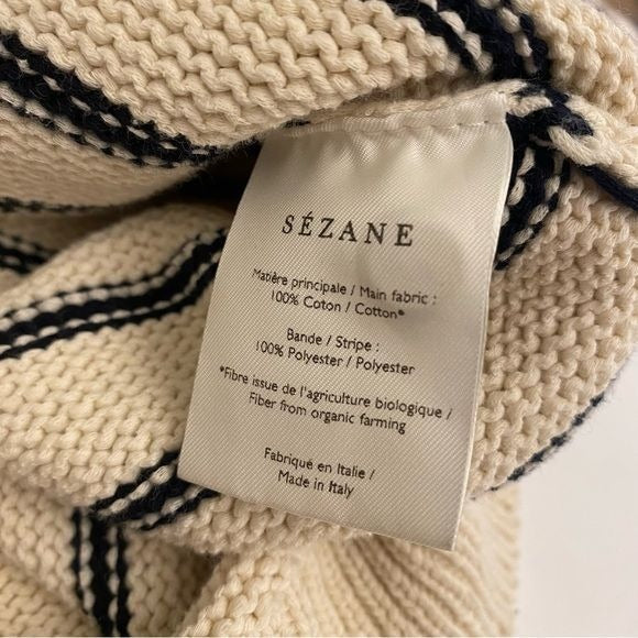 Sezane || Leontine Jumper Button Front Sweater Ecru Mavy Stripe Small