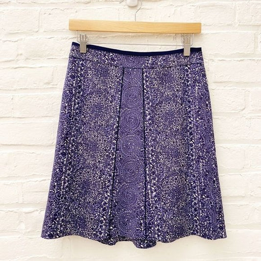 Tory Burch || Fluted Floral Medallion Logo Skirt Blue Purple 2