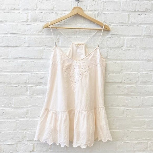 Anthropologie || LetMeBe Eyelet Lace Peplum Scalloped Tank Blouse Top Blush 6