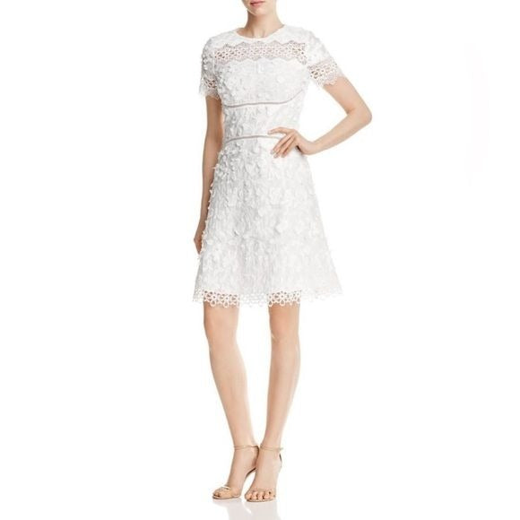 Elie Tahari || Adina Lace Fit + Flare Dress White Bridal Rehearsal Graduation 8