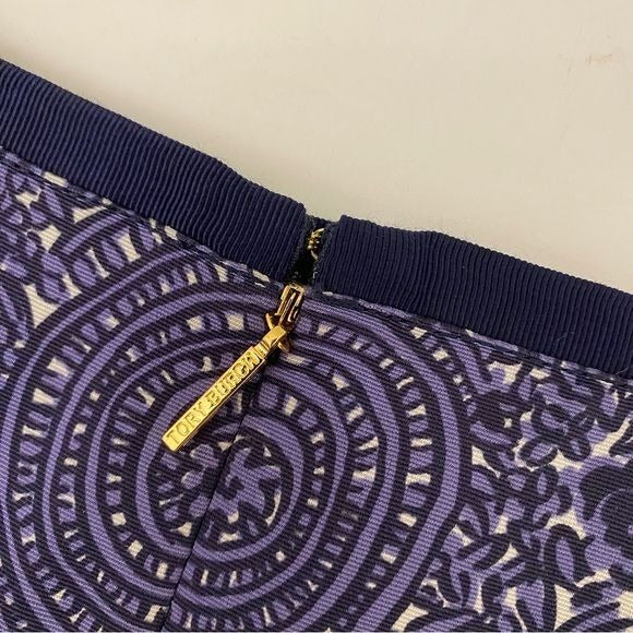 Tory Burch || Fluted Floral Medallion Logo Skirt Blue Purple 2